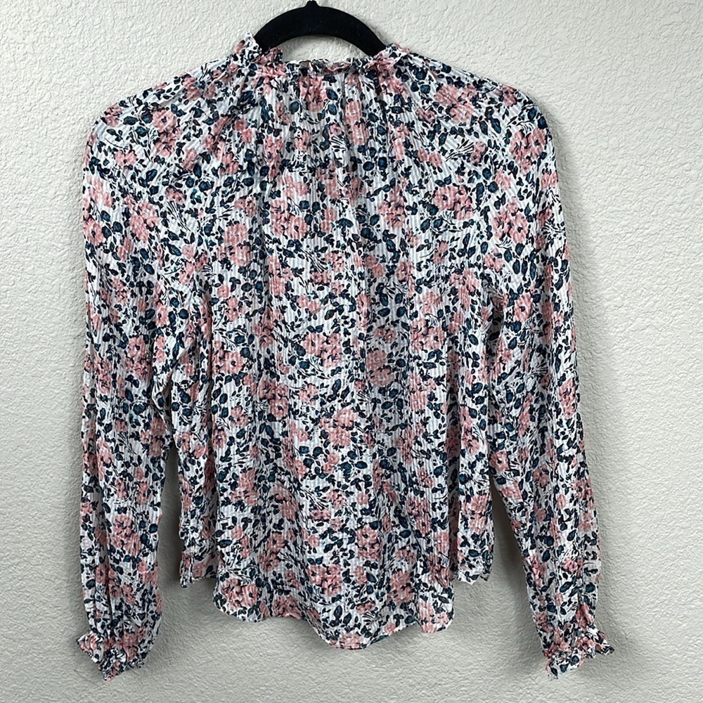 Veronica Beard Antonette White Floral Ruffled Silk Blouse Long Sleeve Sheer Sz 2 - Picture 9 of 16